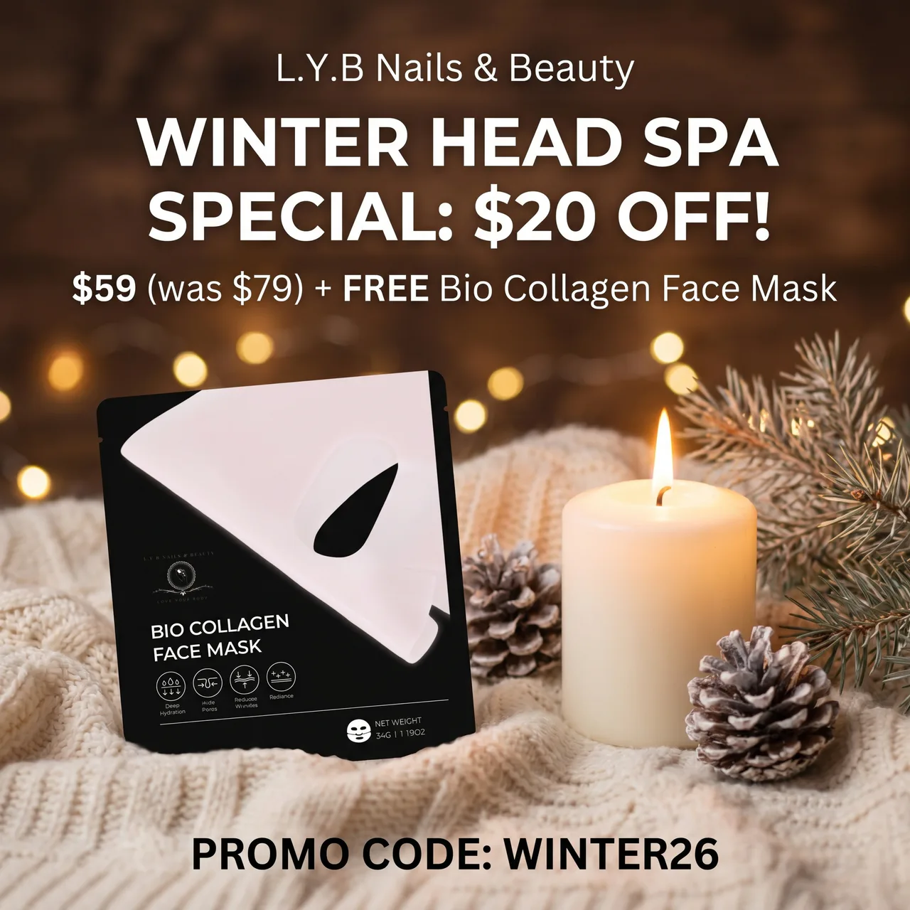 Winter Head Spa & Face Mask offer at LYB Nails & Beauty
